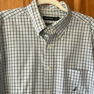 Nautica Blue and White Plaid Button Down Shirt